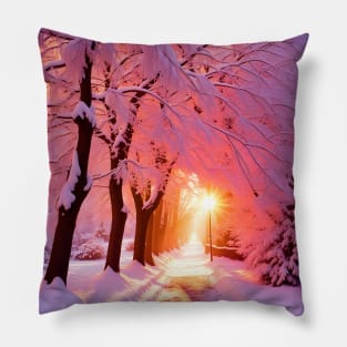 Hush II, A Pink And Lavender Winter Scene Pillow