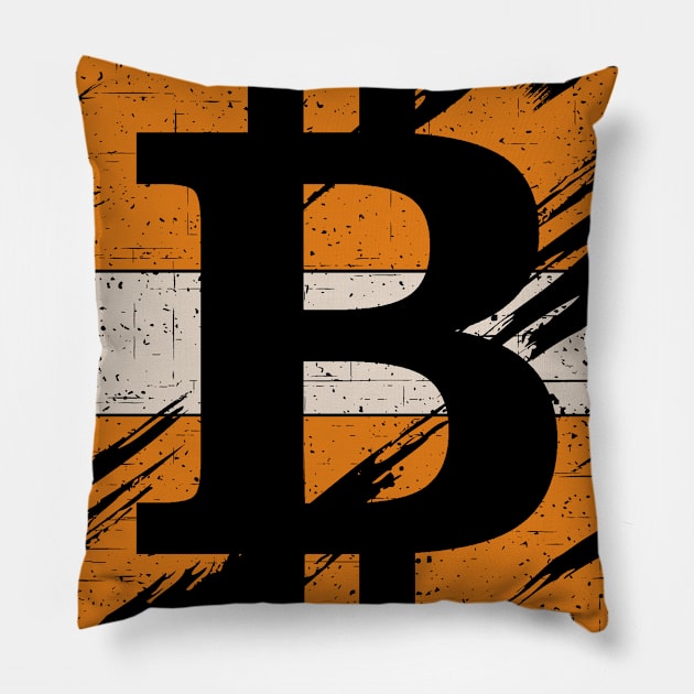 Vintage Bitcoin Cryptocurrency Digital Currency Coin Pillow by Etopix