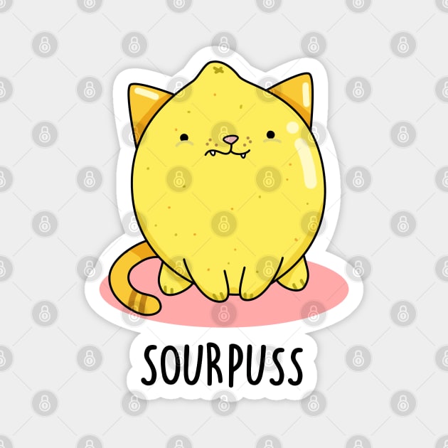 Sour Puss Cute Cat Lemon Pun Magnet by punnybone