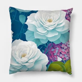 Roses And Hydrangeas Fantasy Pillow