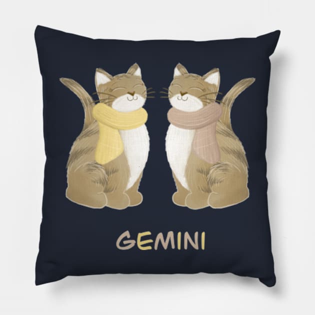 Gemini cat zodiac sign Pillow by AbbyCatAtelier