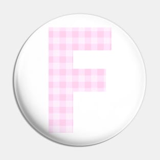 Pink Letter F in Plaid Pattern Background. Pin