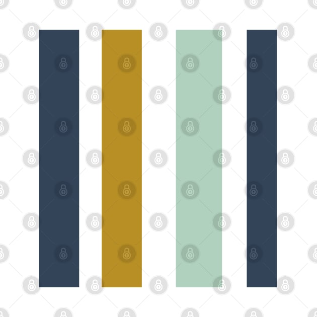 4 Stripe Minimalist Color Block Pattern in Navy Blue, Ochre Gold, Duck Egg, and White by KierkegaardDesignStudio