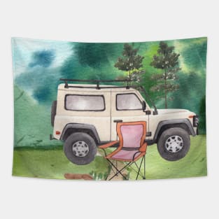 Camping Outdoor in a Jeep Tapestry