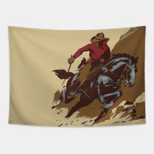 Vintage Western Cowboy Illustration Tapestry