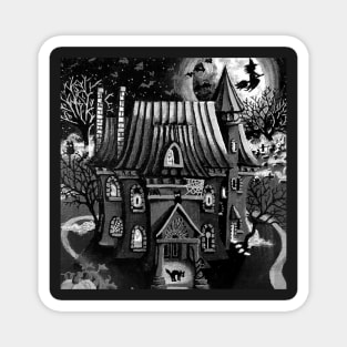 Creepy black and white witches house Magnet