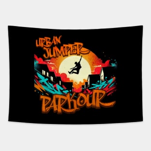 Urban Jumper Parcour Graffiti Design Tapestry