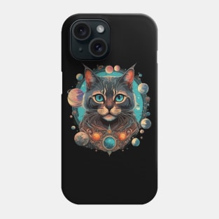 cat with planets in the background, cat in space Phone Case