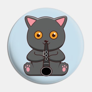 Kawaii Cat Is Playing The Clarinet Pin