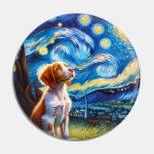 Starry Brittany Portrait - Dog Portrait Pin