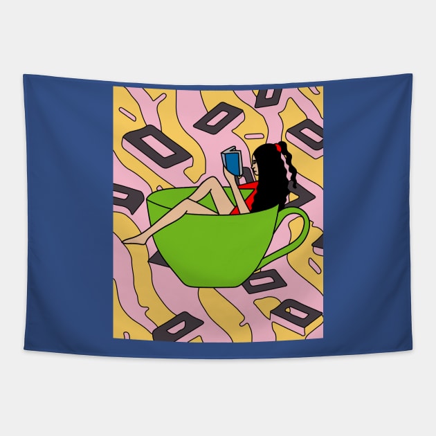 Coffee Cup Bathing Drinking Crazy Tapestry by flofin