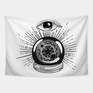 Divination Crystal Ball Eye Witchcraft Black And White Tapestry