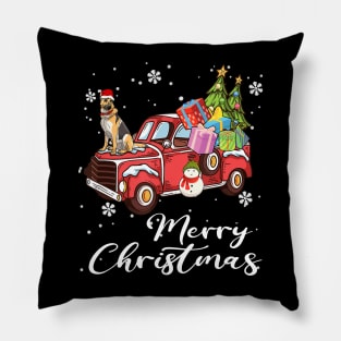 German Shepherd Riding Red Truck Merry Christmas Dog Lover Pillow