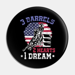 3 Barrels 2 Hearts 1 Dream I Horseback Riding Pin