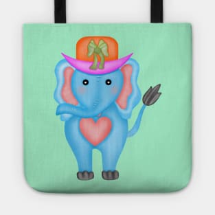 Cute blue elephant wearing hat. Tote