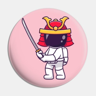 Cute Astronaut Samurai Warrior Holding Sword Cartoon Pin