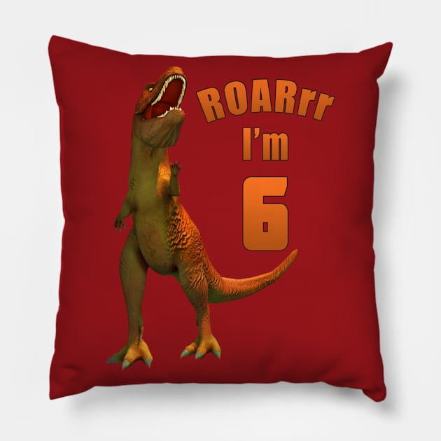 Kids Dino 6th Birthday T-Rex Pillow by macdonaldcreativestudios