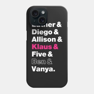 Umbrella Academy Character Names - Pink Klaus Hargreeves, Ben Hargreeves Outline Phone Case