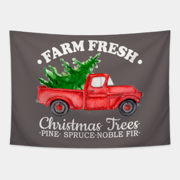 Farm Fresh Christmas Trees Watercolor Vintage Red Truck Xmas Gift Vintage Red Truck Tapestry Teepublic