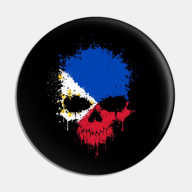 Chaotic Filipino Flag Splatter Skull Pin by jeffbartels