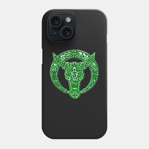 Green Celtic Bull Celtic Knots Phone Case by Atteestude