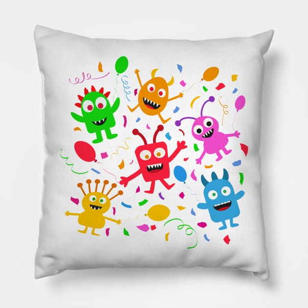 Funny Monsters Party With Balloons Pillow by yasminepatterns