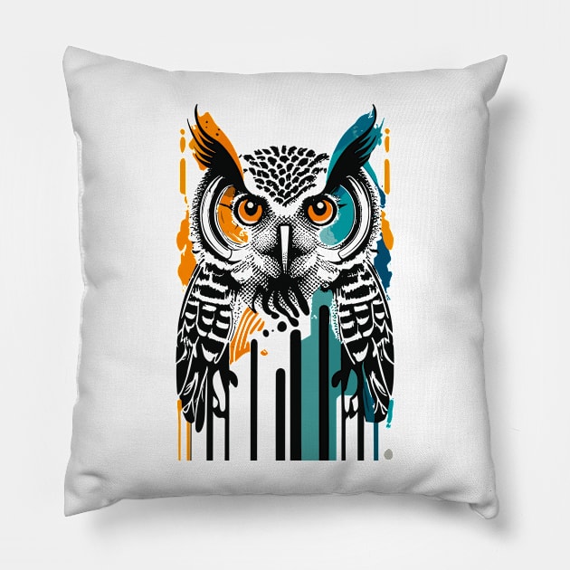 Owl Bauhaus retro style Pillow by PrintSoulDesigns