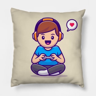 Cute Boy Playing Game Pillow