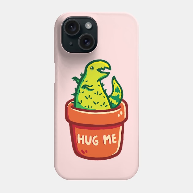 Cute T-Rex Dinosaur Cactus in a Planter & Hug Me Typography Phone Case by LydiaLyd