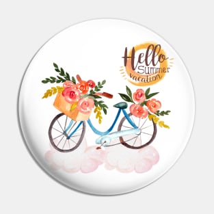 watercolor flower bicycle Pin