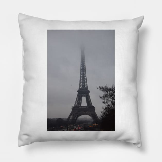 Mist at the Top of the Eiffel Tower Pillow by golan22may