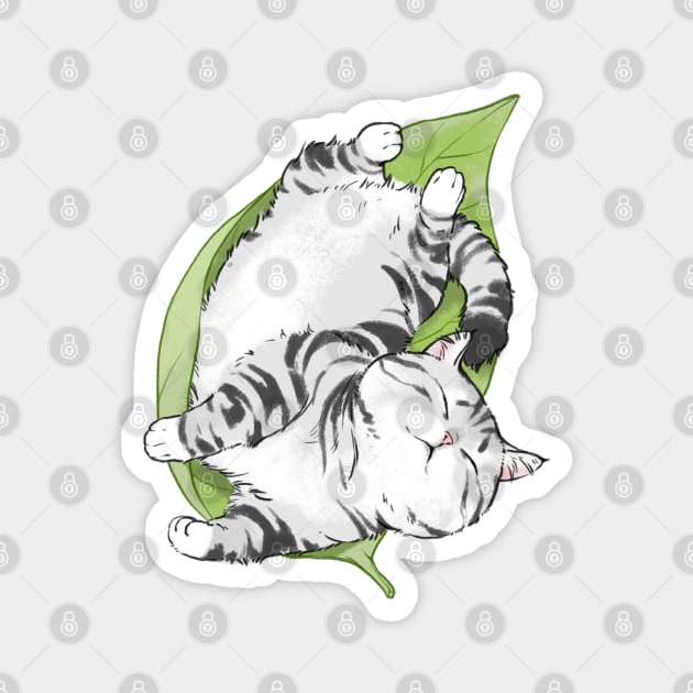 Chi's cat sleep in a leaf Magnet by MinranZhang