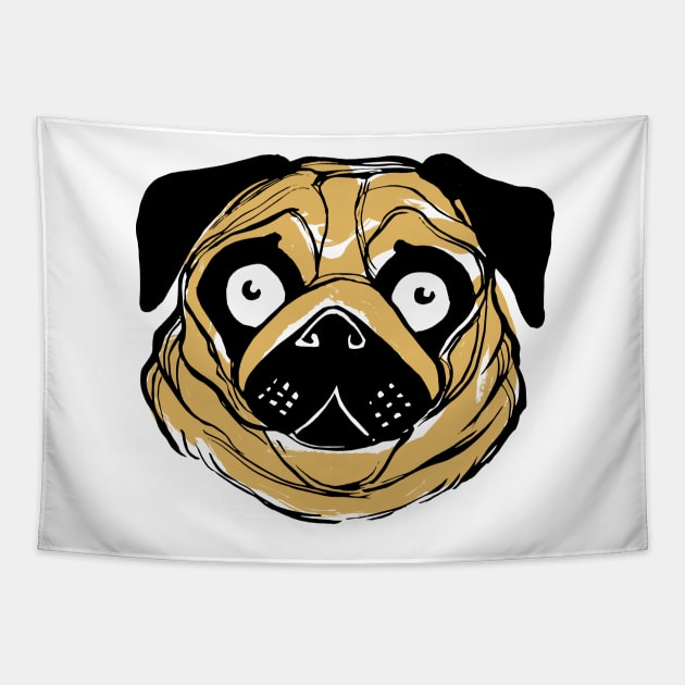 Face of a pug dog ink illustration Tapestry by bernardojbp