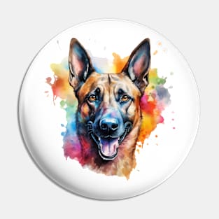 Colorful Belgian Malinois Watercolor Art Pin