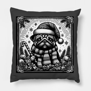 Gothic Christmas Pug with candy cane Pillow