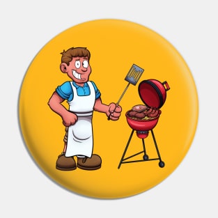Man Preparing Meat On Barbecue Pin