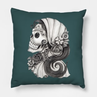 Female skeleton fashion model. Pillow