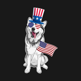 Siberian Husky Uncle Sam Hat Sunglasses Usa Flag 4th Of July T-Shirt