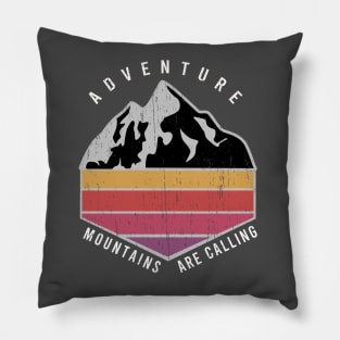 Adventure Mountains are calling distressed vintage retro stripes colors sunset Pillow