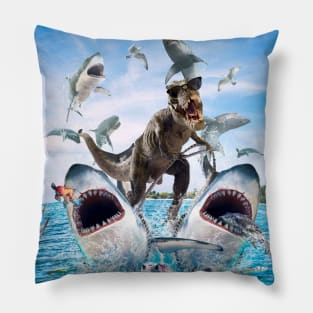 Dinosaur Riding Sharks Pillow