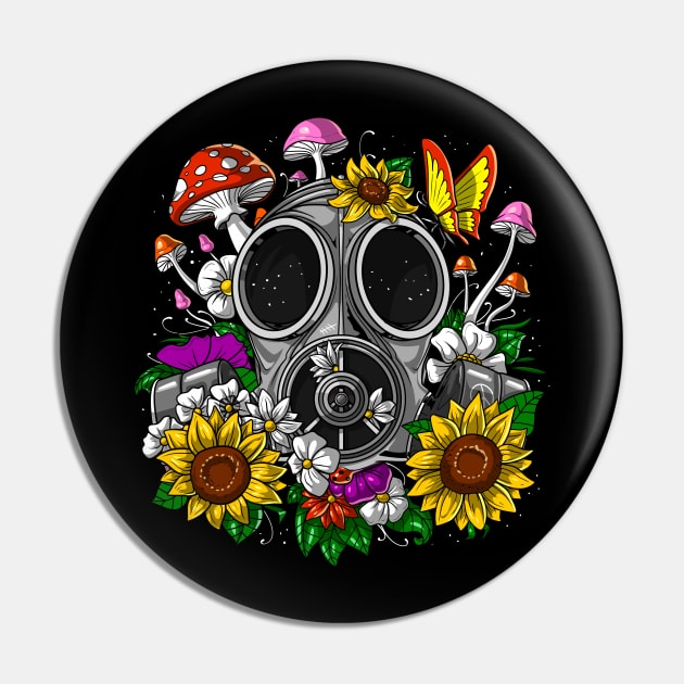 Floral Hippie Gas Mask Pin by underheaven