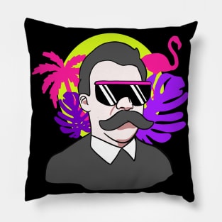 Nietzsche 80s Vaporwave Portrait Pillow