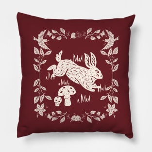 Cottagecore Linocut Bunny Pillow