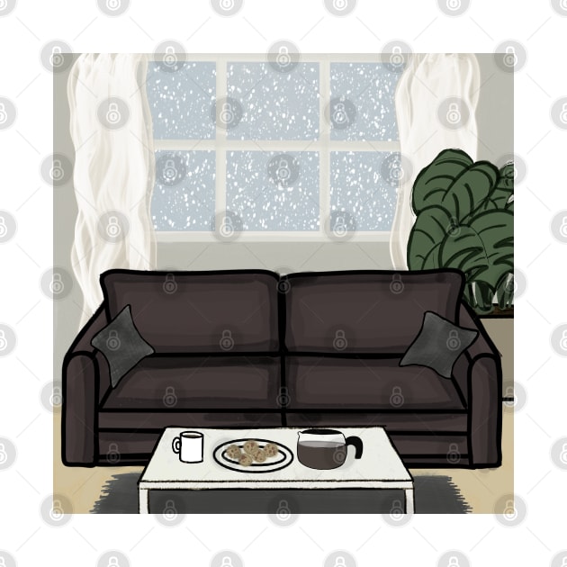 Living room in a snowy day by hande.draws