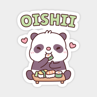 Cute Panda Loves Eating Japanese Sushi Oishii Magnet