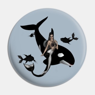 Wonderful mermaid with orca in the deep ocean Pin