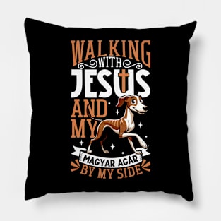 Jesus and dog - Magyar Agár Pillow