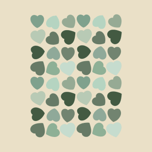 Sage Green Hearts Pattern T-Shirt