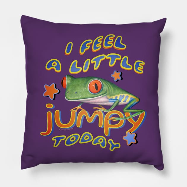 Funny and cute red eyed tree frog that is feeling a little jumpy today tee Pillow by Danny Gordon Art