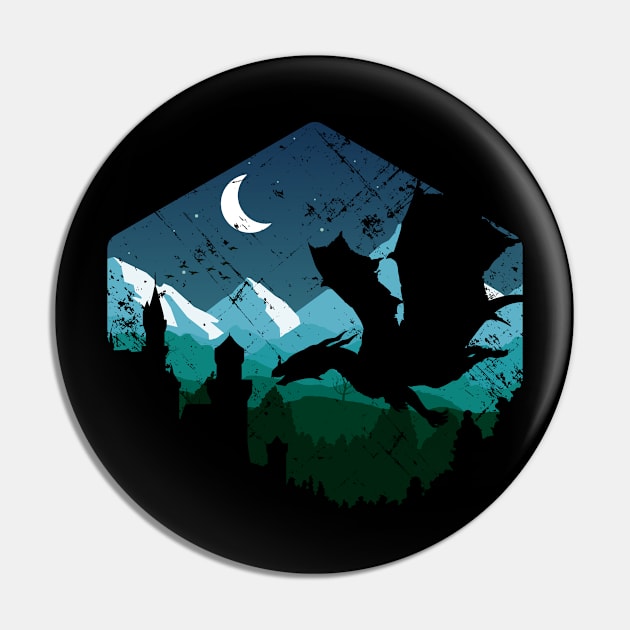 Dragon Castle Night Sky Pin by OfficialTeeDreams